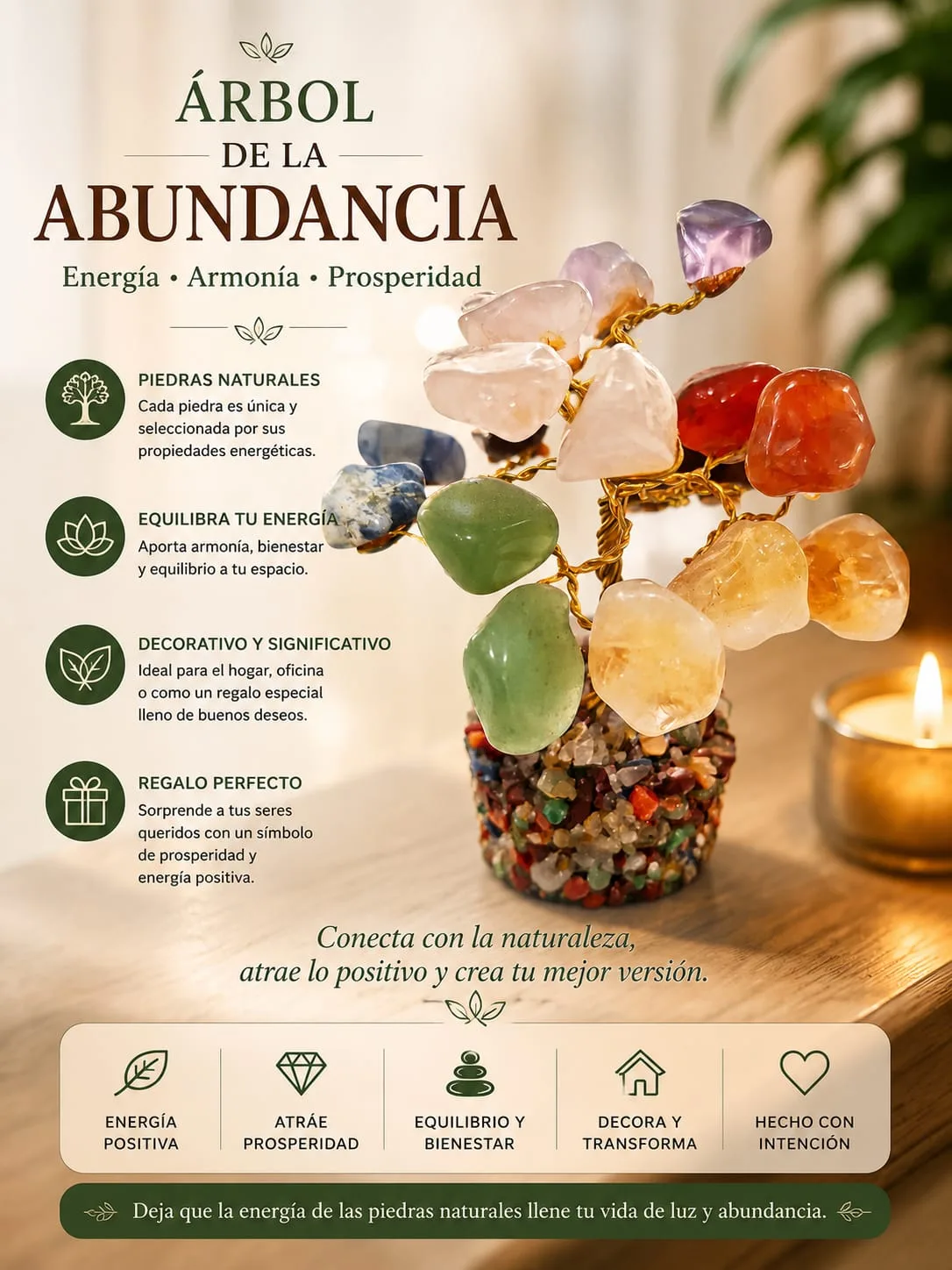 Árbol de la Vida con Base de Cuarzos Molidos