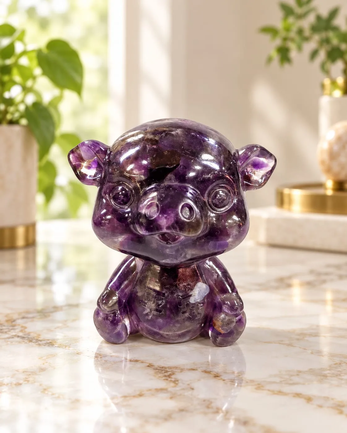 Figura de Cerdito con Amatista Molida