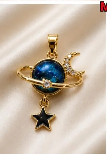 Colgante de Rodio - Planeta azul con luna y estrella