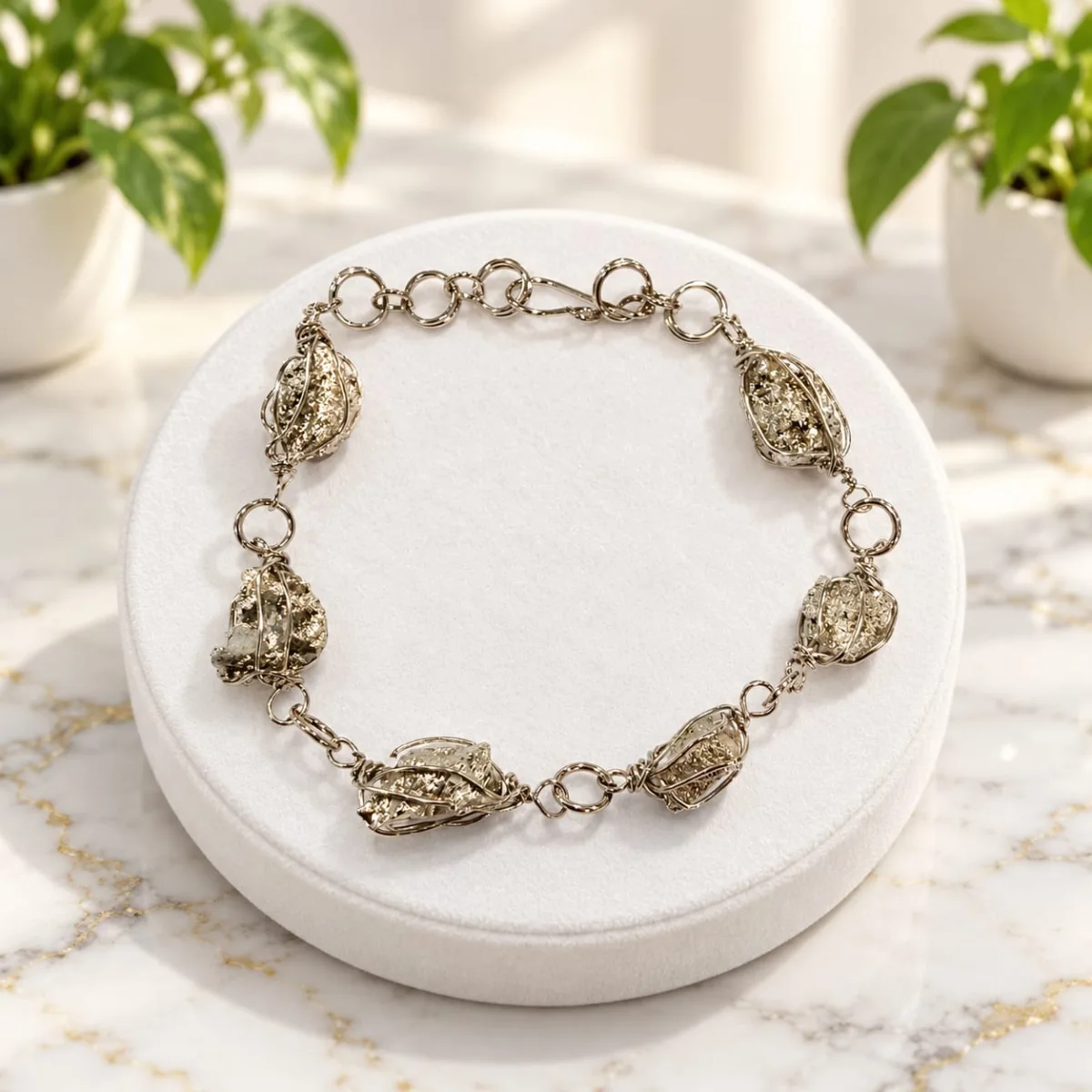 Pulsera de Pirita en Bruto con Alambre