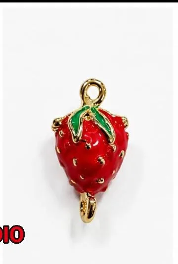 Colgante de Rodio - Fresa esmaltada roja