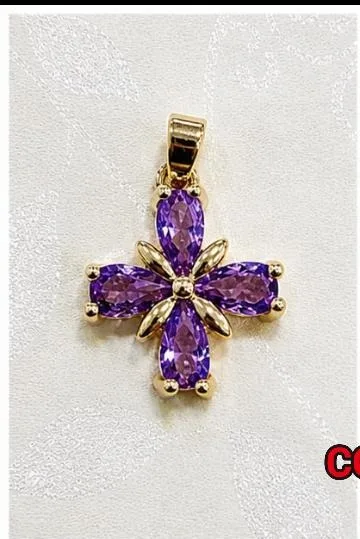 Colgante de Rodio - Cruz con piedras moradas
