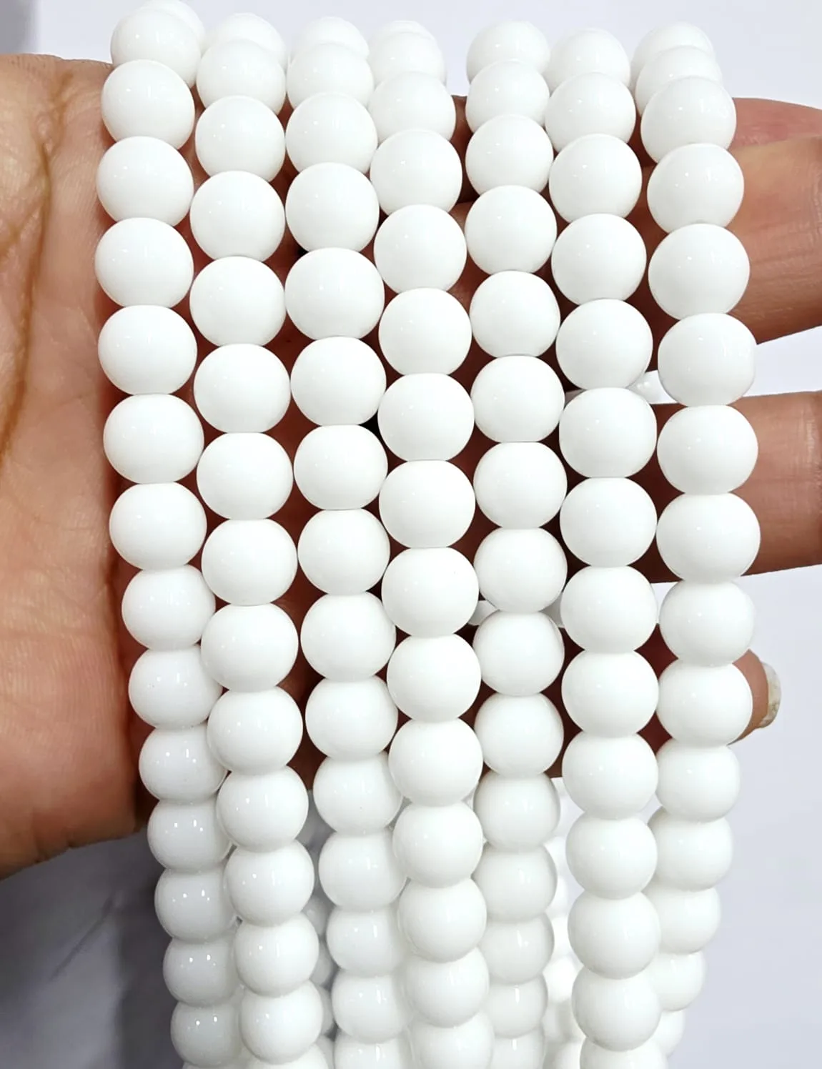 Tira de piedras de Onix Blanco Brillante N°8