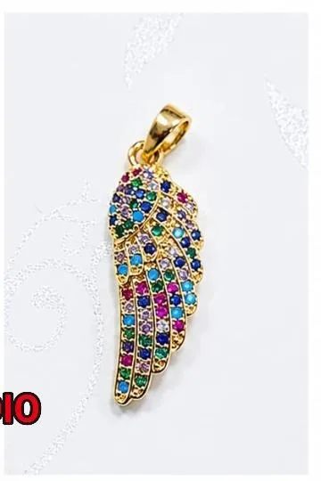 Colgante de Rodio - Ala de ángel piedras multicolor