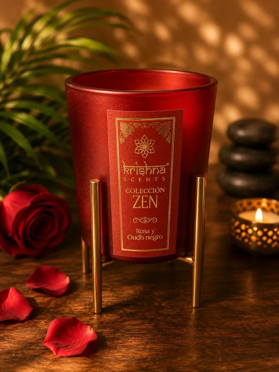 Vela Aromática Krishna Scents Zen Rosa y Oudh Negro