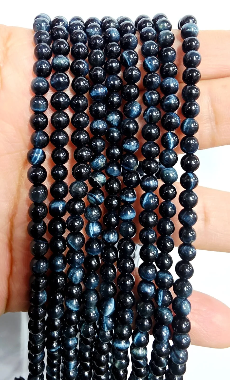 Tira de piedras de Ojo de Halcón Azúl N°4