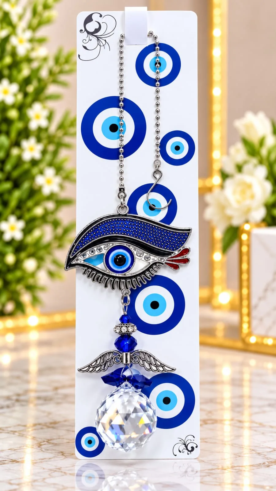 Colgante Ojo Turco con Alas y Esfera de Cristal