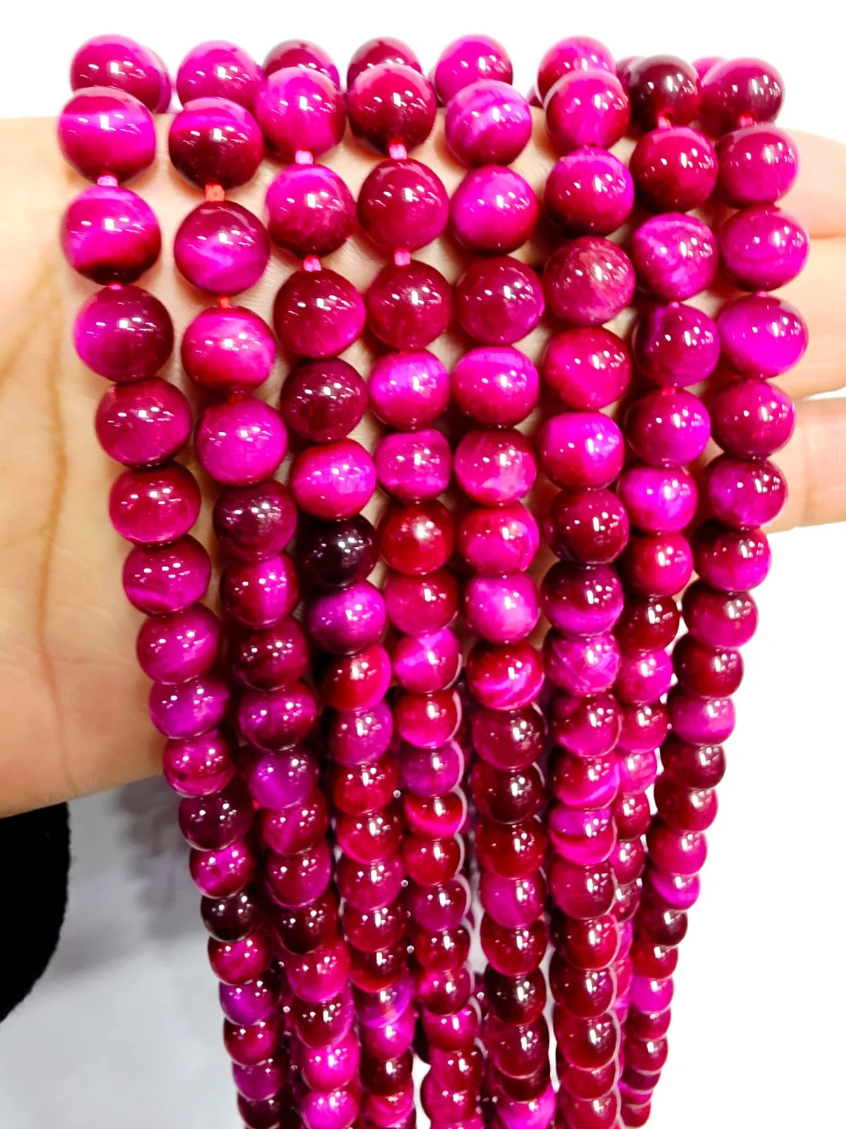 Tira de piedras de Ojo De Tigre Fucsia N°8