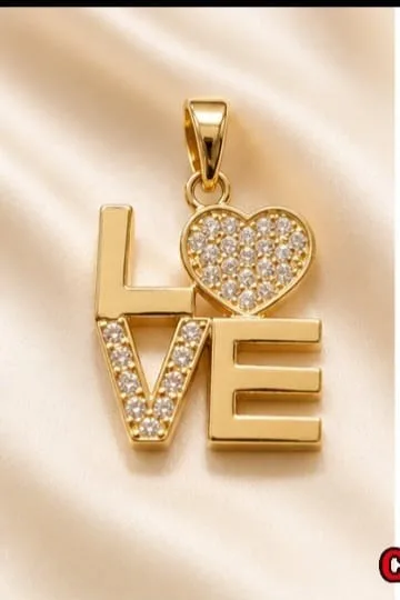Colgante en Rodio - LOVE con corazon de piedras