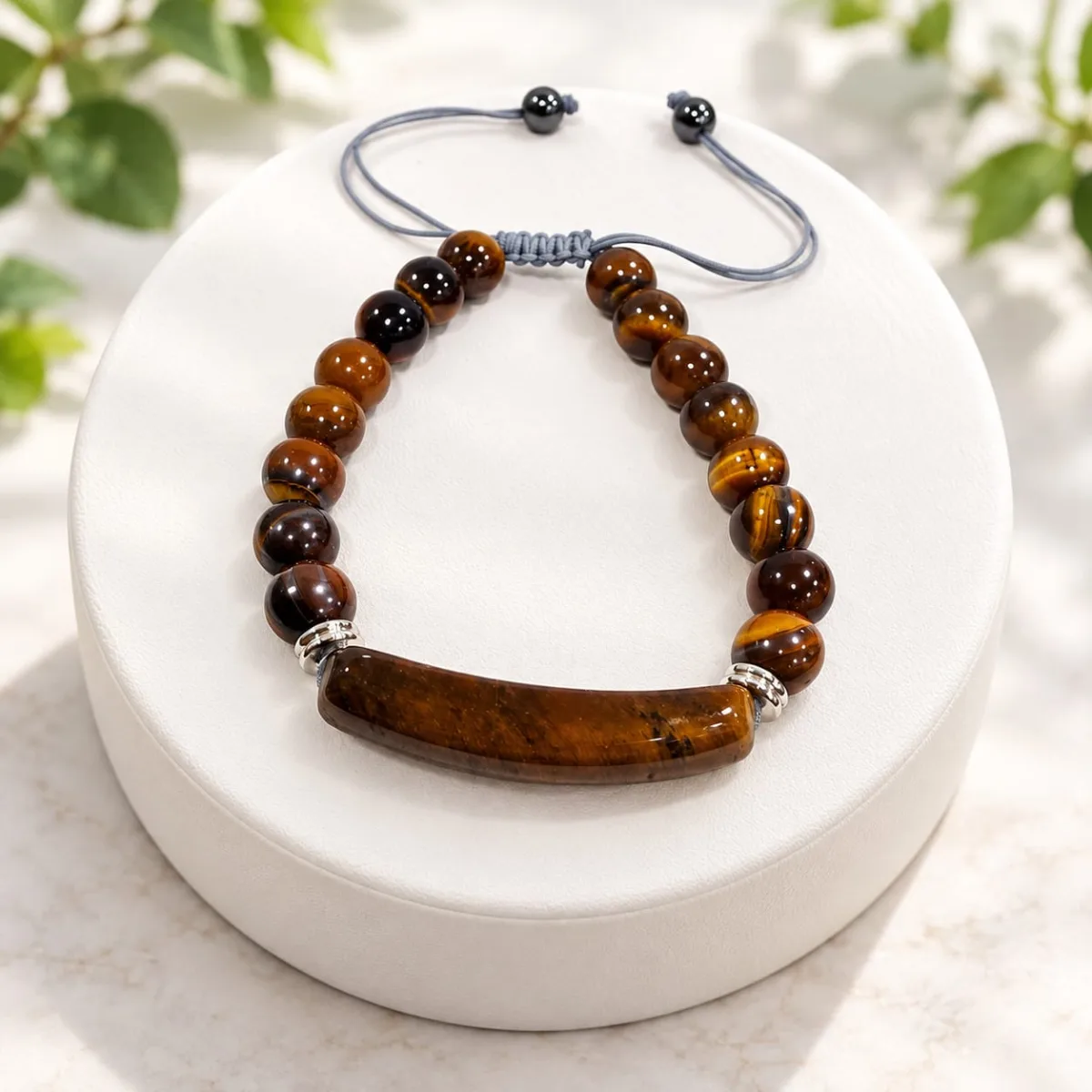Pulsera Tejida Ojo de Tigre con Barra 8 mm