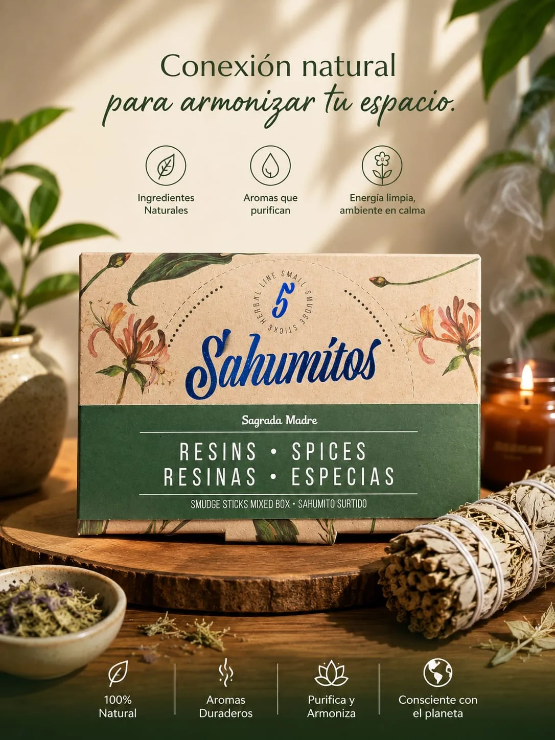 Sahumitos Sagrada Madre X5 - Resinas y Especias (Surtido)