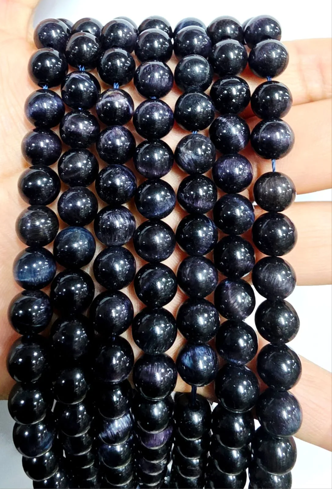 Tira de piedras de Ojo de Halcón Azúl N°8