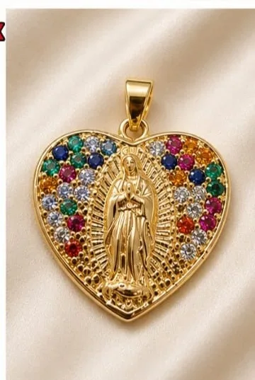 Colgante de Rodio - Corazón Virgen de Guadalupe