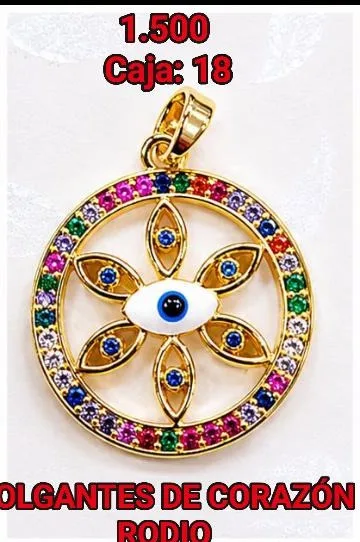 Colgante de Rodio - Medallón flor con ojo multicolor