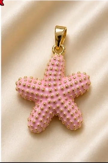 Colgante en Rodio - Estrella de mar rosada esmaltada