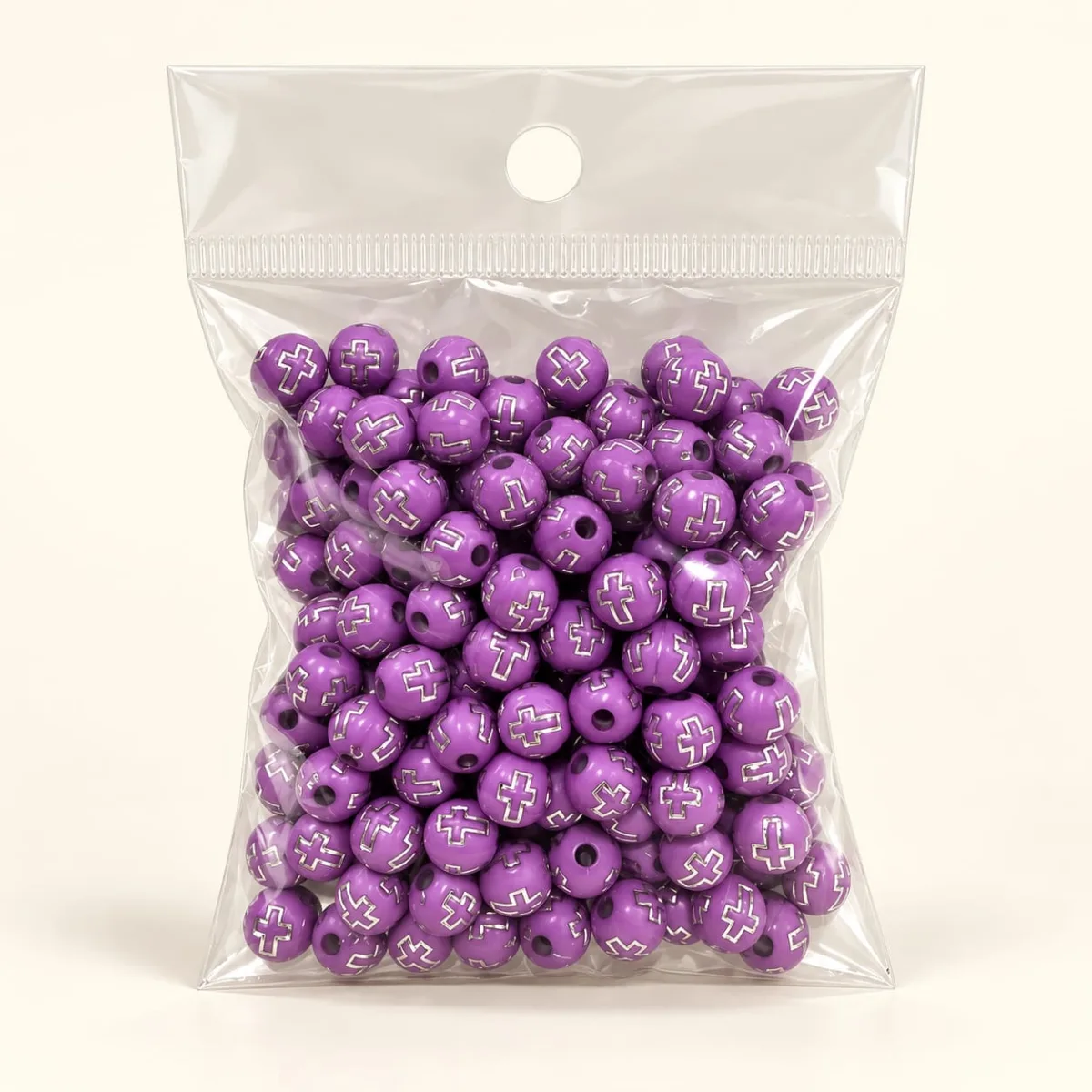 Cuentas Acrílicas Morado con Diseño de Cruz 8 mm