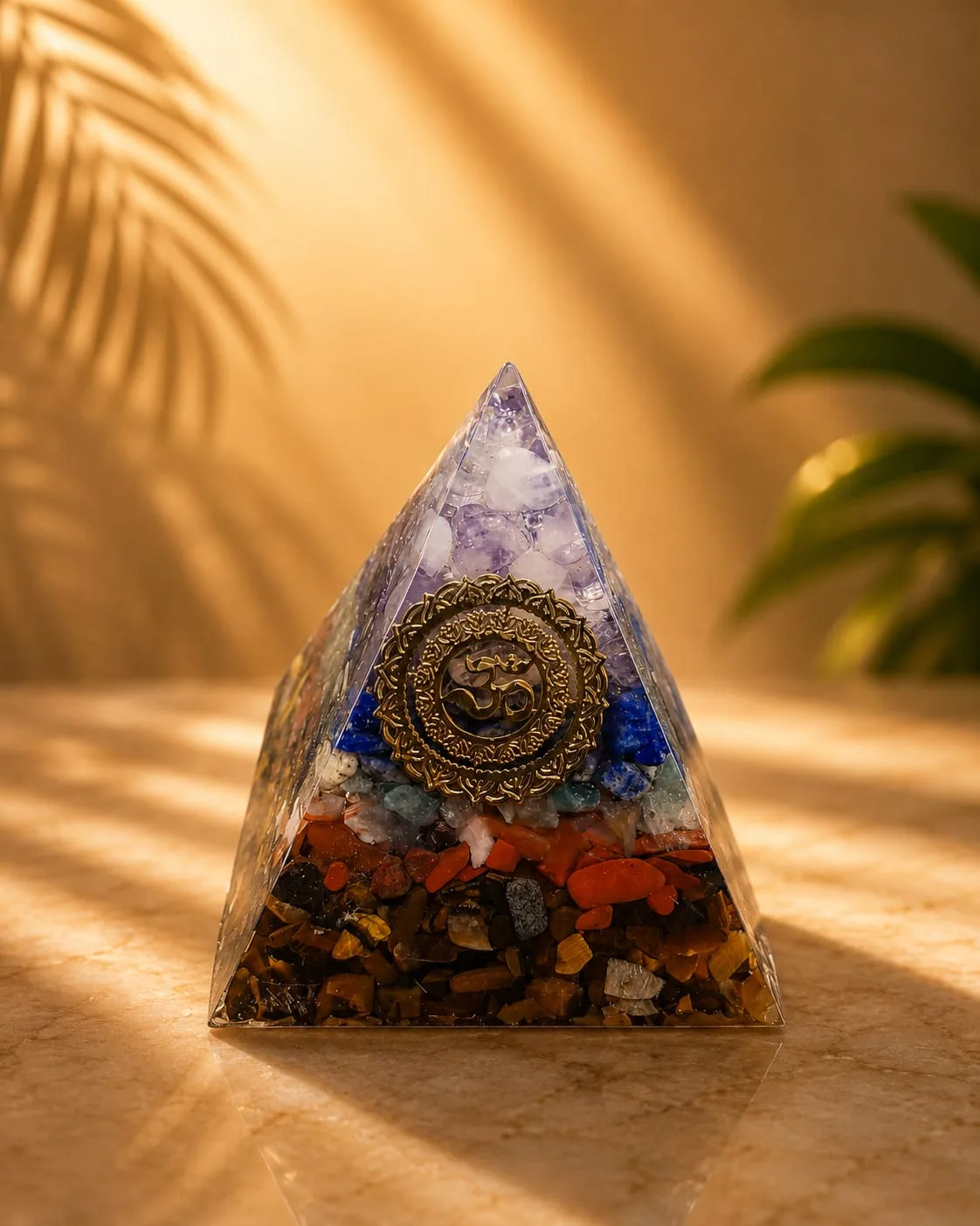 Pirámide de Orgonita o Orgón - Om - multicolor (chakras/mandala)