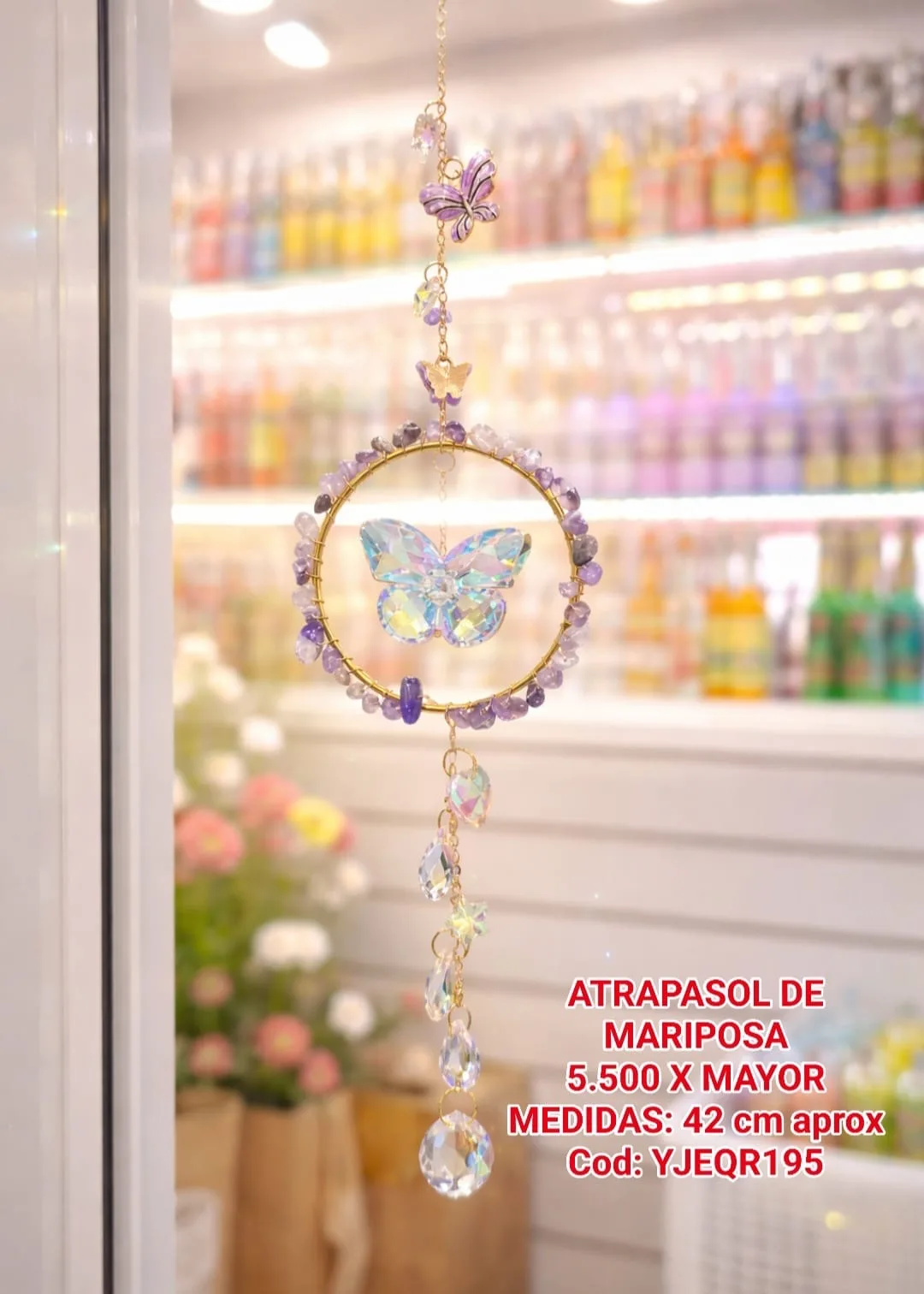 Atrapasoles Aro de Amatista con Mariposa de Cristal Iridiscente