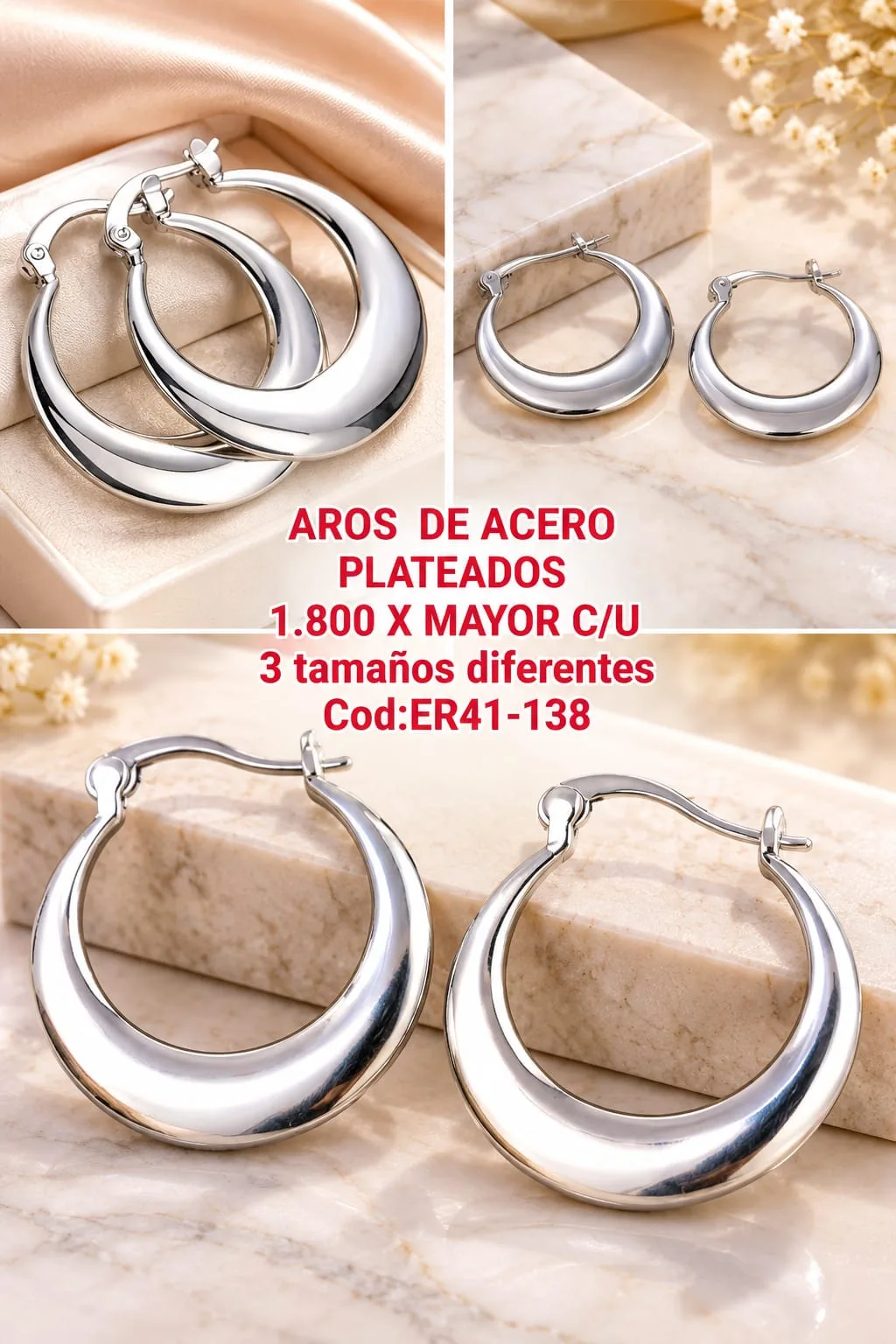 Aros de Acero Plateados Gruesos