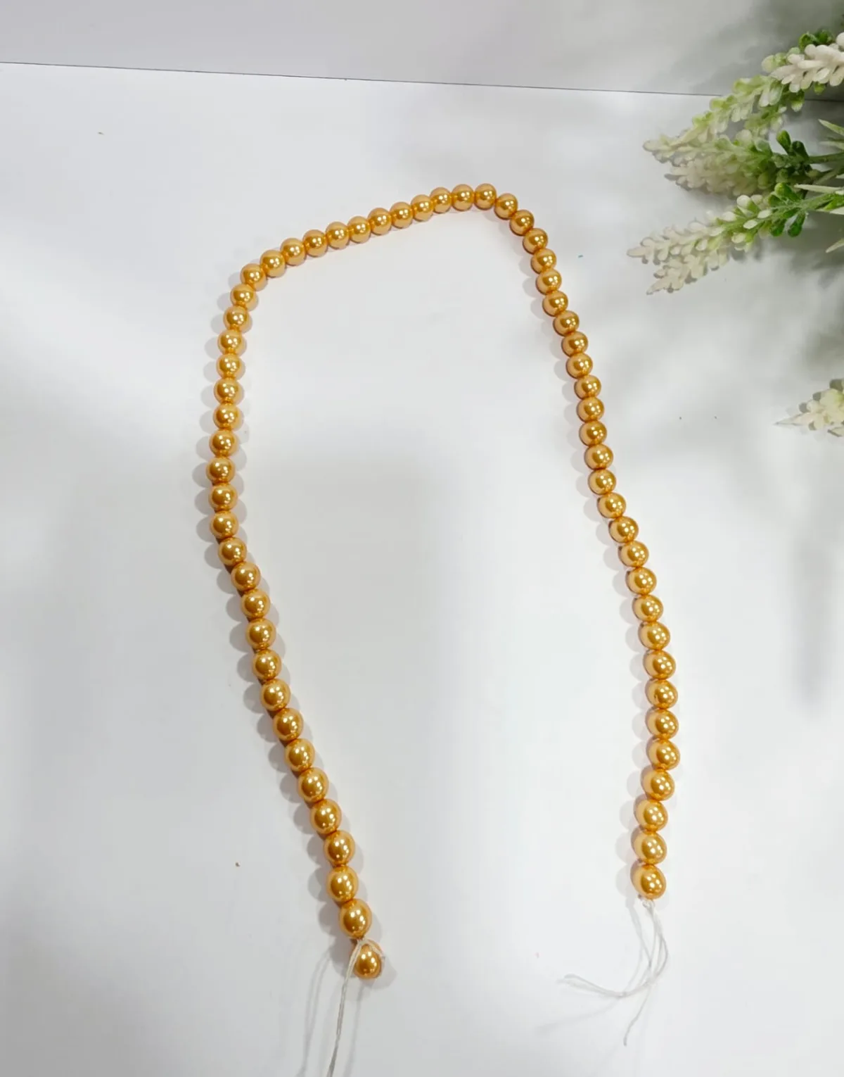 Collar de Perlas de Vidrio Durazno Dorado 6mm