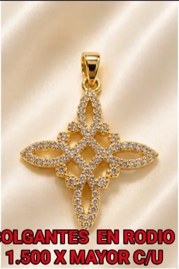 Colgante en Rodio - Cruz ornamental con piedras