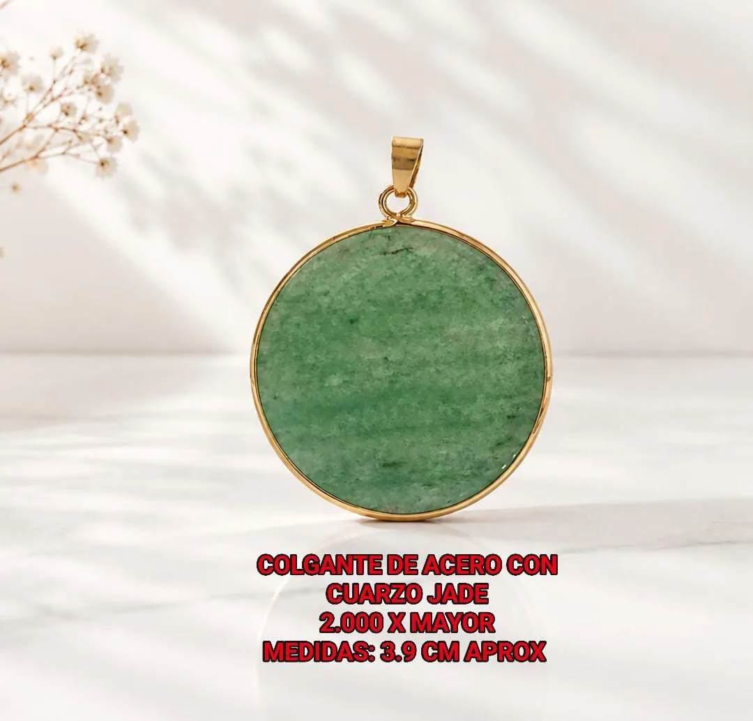 Colgante de acero con cuarzo jade