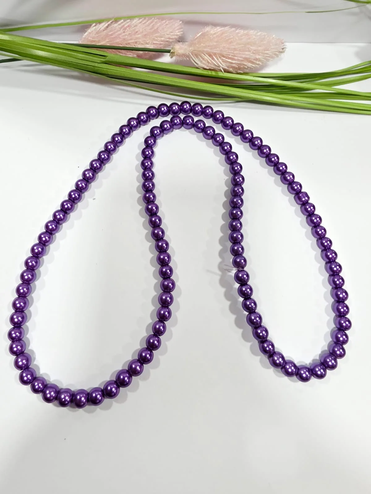 Collar de Perlas de Vidrio Morado 8mm