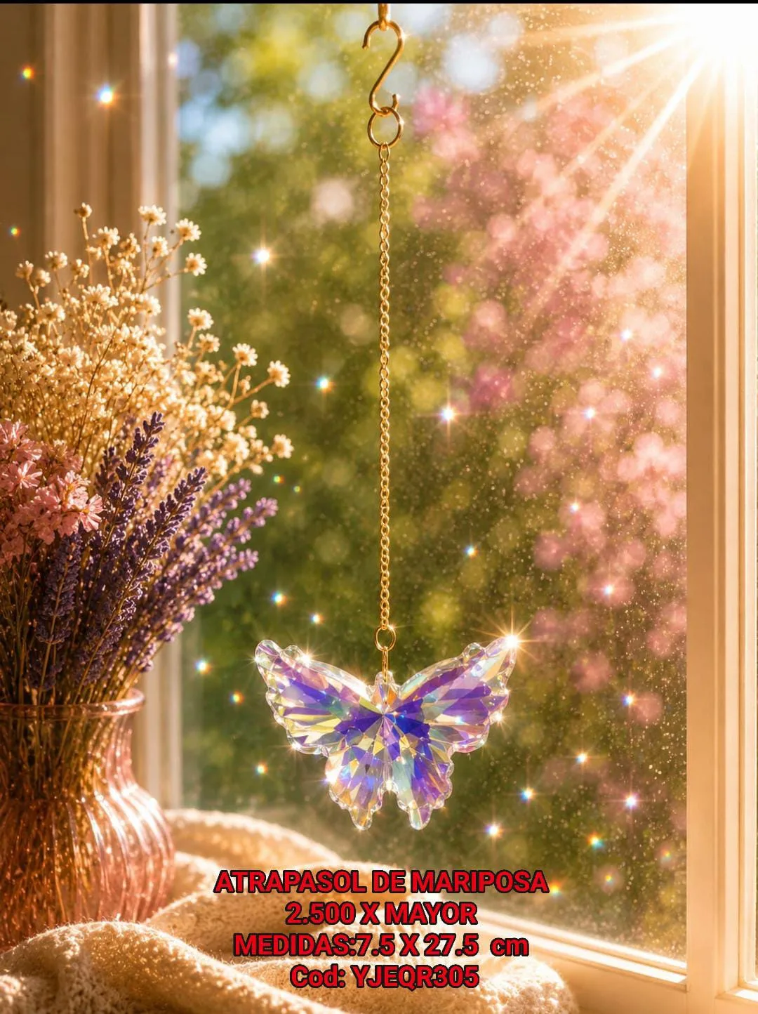 Atrapasoles Mariposa de Cristal Facetado e Iridiscente Aurora Boreal