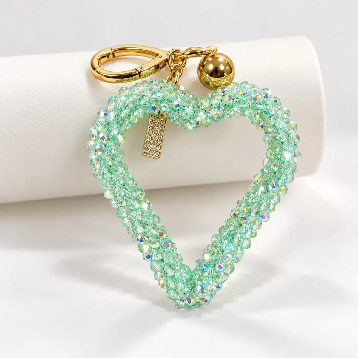 Porta Celular Corazón de Cristal Verde Menta Brillante