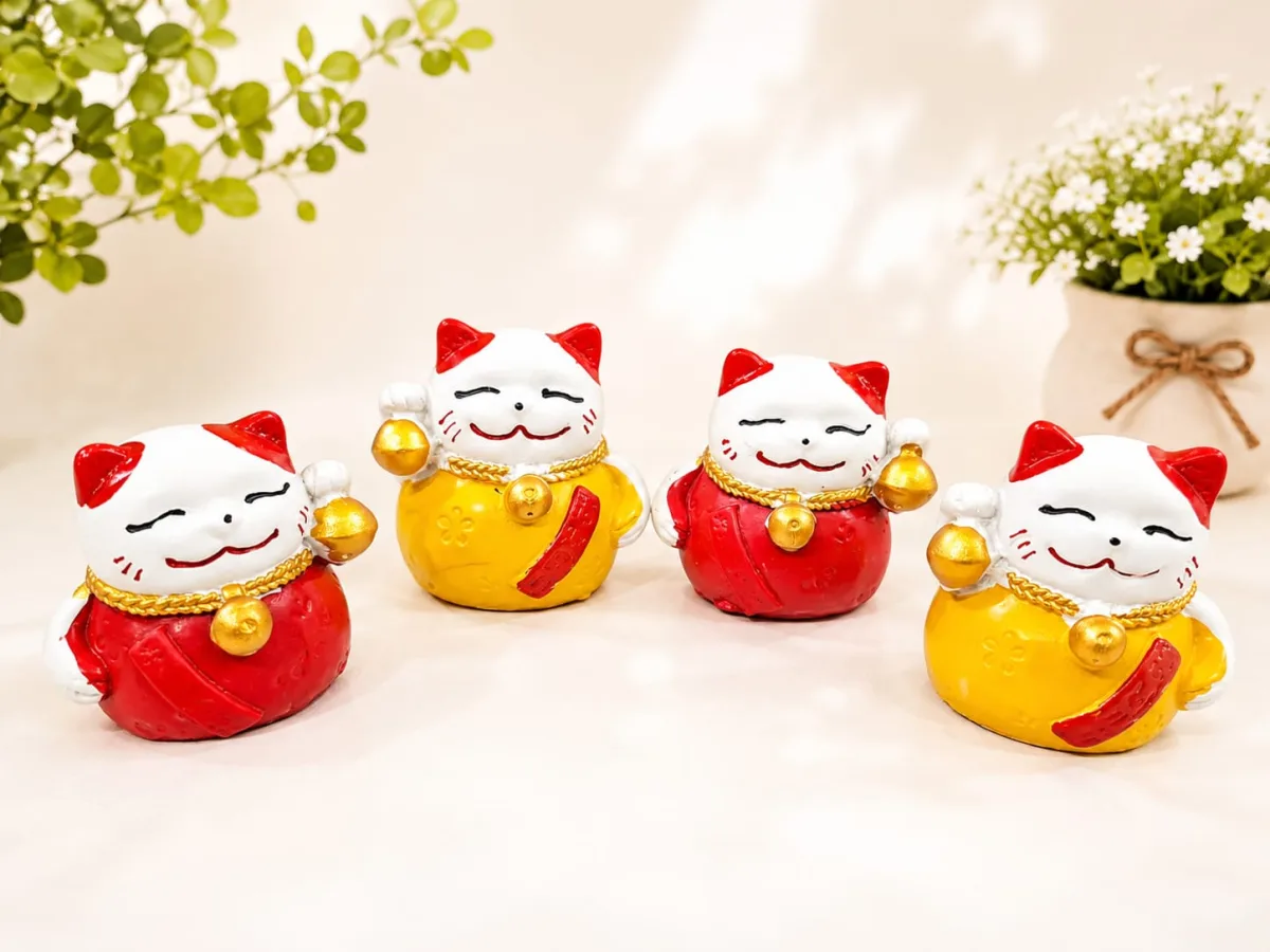 Set de Gatos de la Suerte Maneki-Neko Rojo y Amarillo