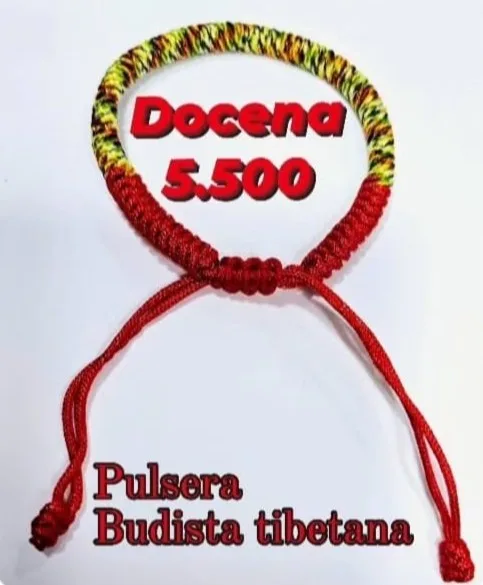 Pack 12 Pulsera Budista Tibetana de la Suerte en Hilo Multicolor Tejido con Base de Macramé Rojo