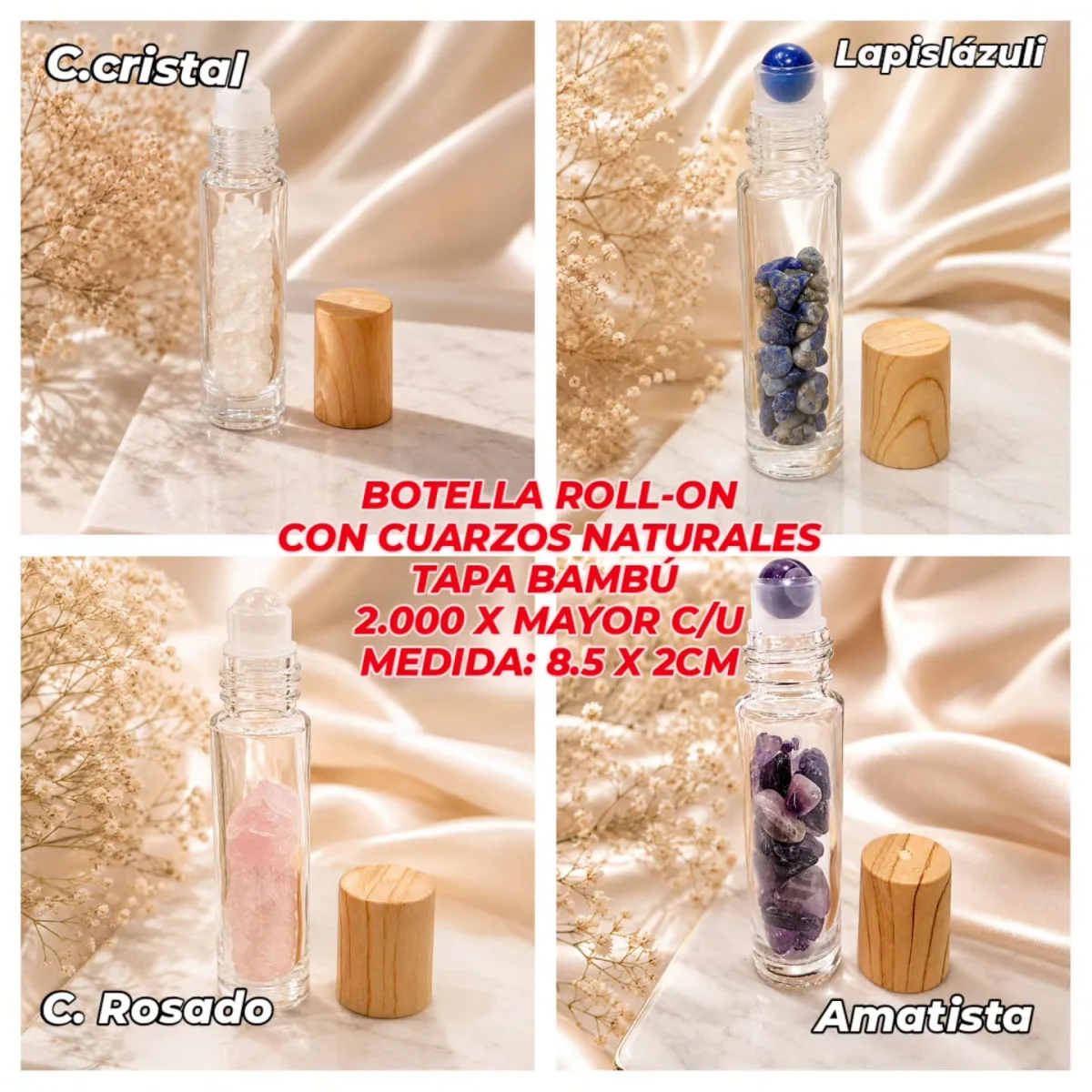 Botella Roll-on con Cuarzos Naturales