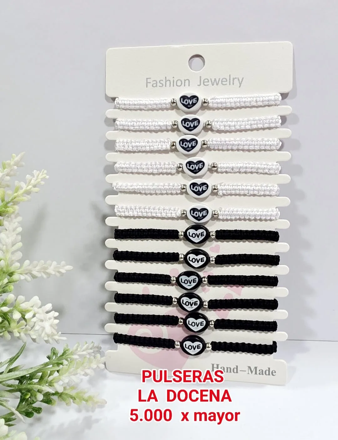 Pack 12 Pulsera de Pareja o Amistad Tejida en Macramé con Cuentas de Corazón
