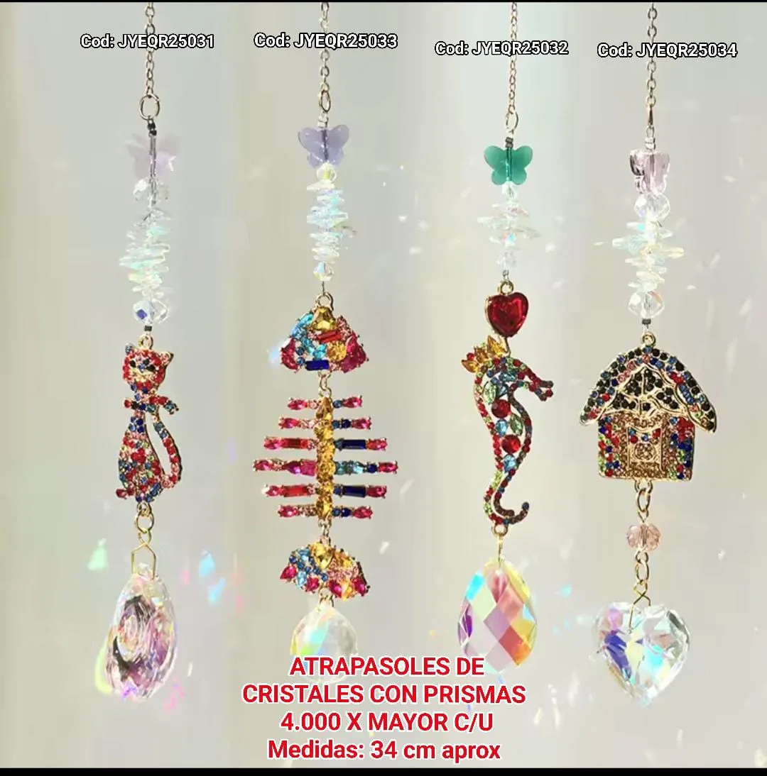 Atrapasoles Colección Figuras Joya con Cristales Multicolores Incrustados, Mariposa de Cristal y Prismas Facetados