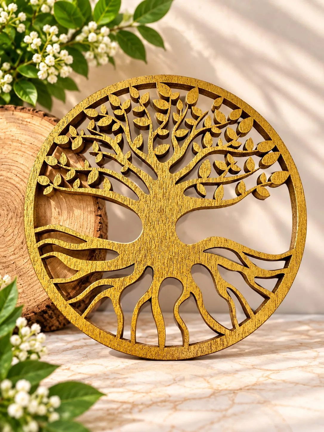 Rejilla de Madera Árbol de la Vida Dorada 9x9 cm