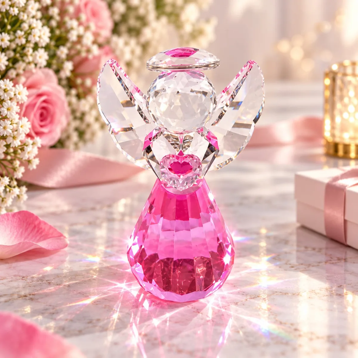 Figura de Cristal de Ángel (Rosado)