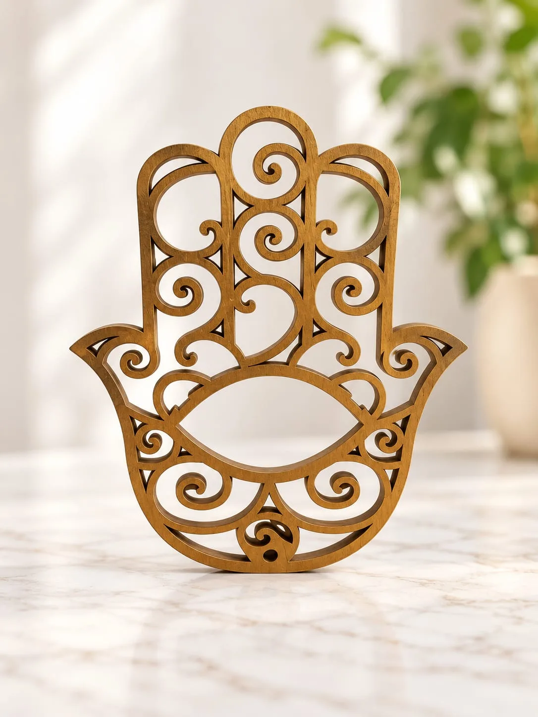 Rejilla de Madera Mano de Fátima Dorada 9x7 cm