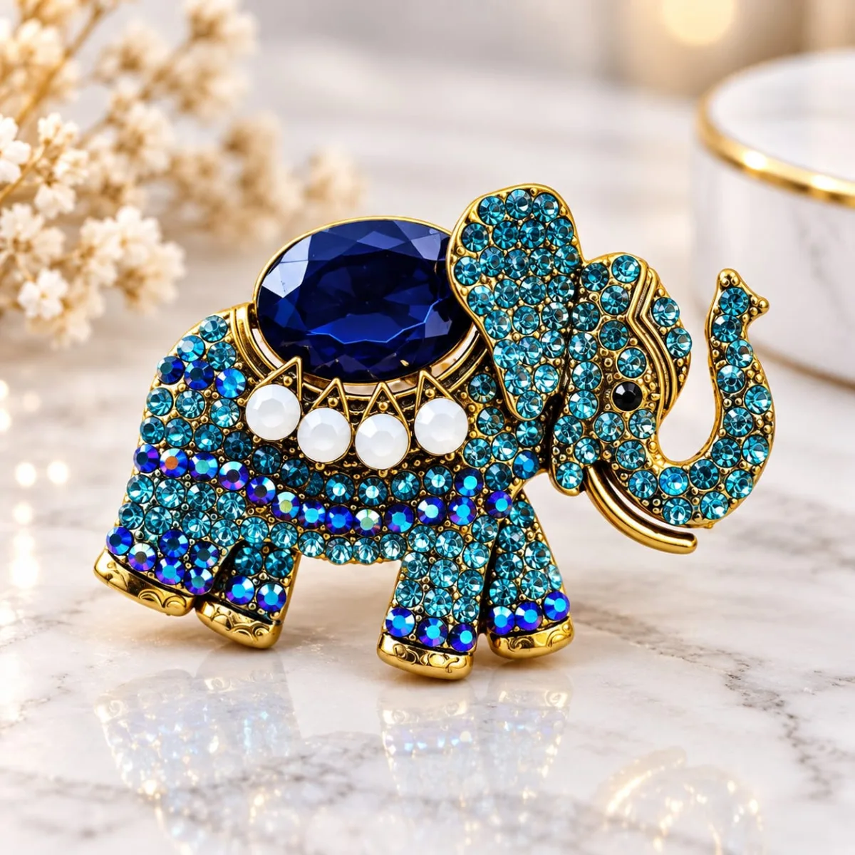 Prendedor de Elefante con Strass Azul