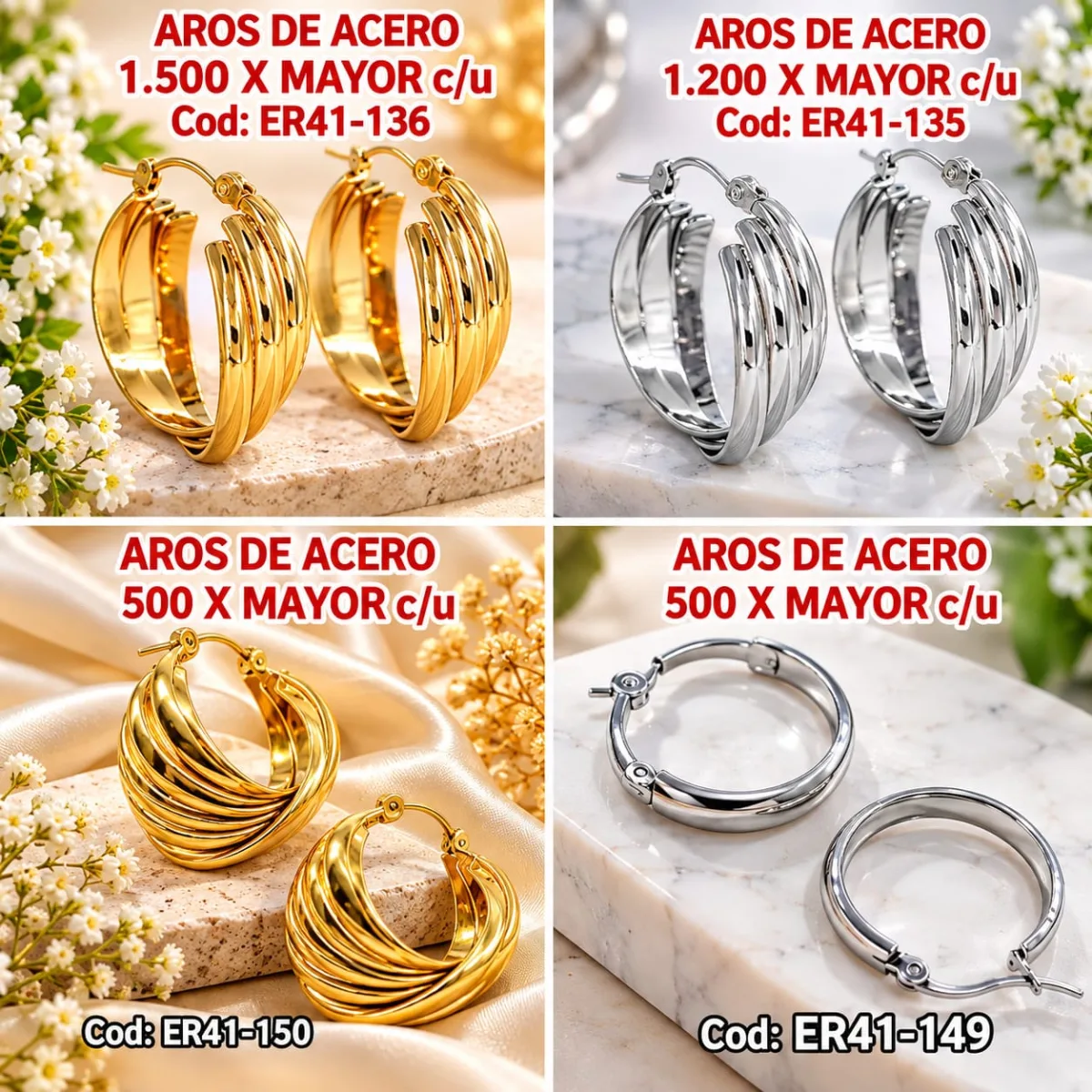 Aros de Acero Trenzados Dorados y Plateados