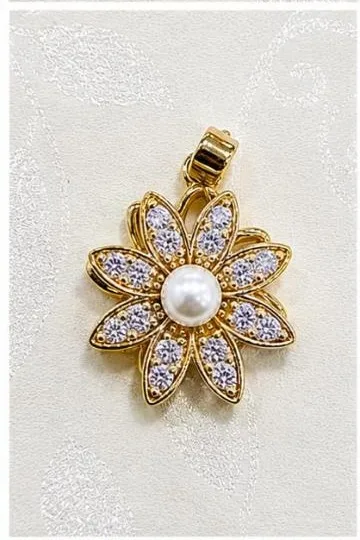 Colgante de Rodio - Flor circonia blanca con perla