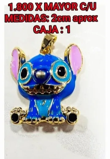Colgante de Stitch de Rodio - Azul con boca abierta y ojos delineados