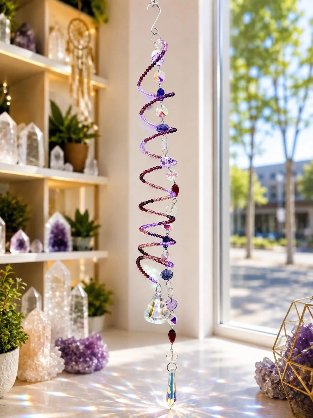 Atrapasol Espiral de Cristales Morado