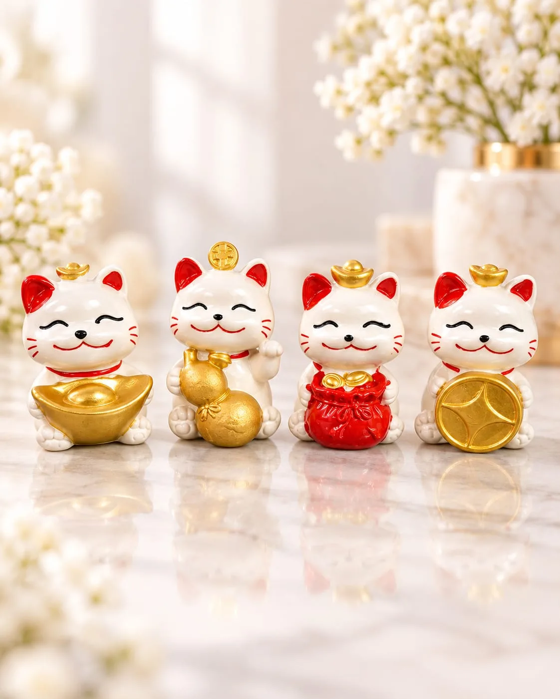 Figura de Gato de la Suerte Blanco con Lingote