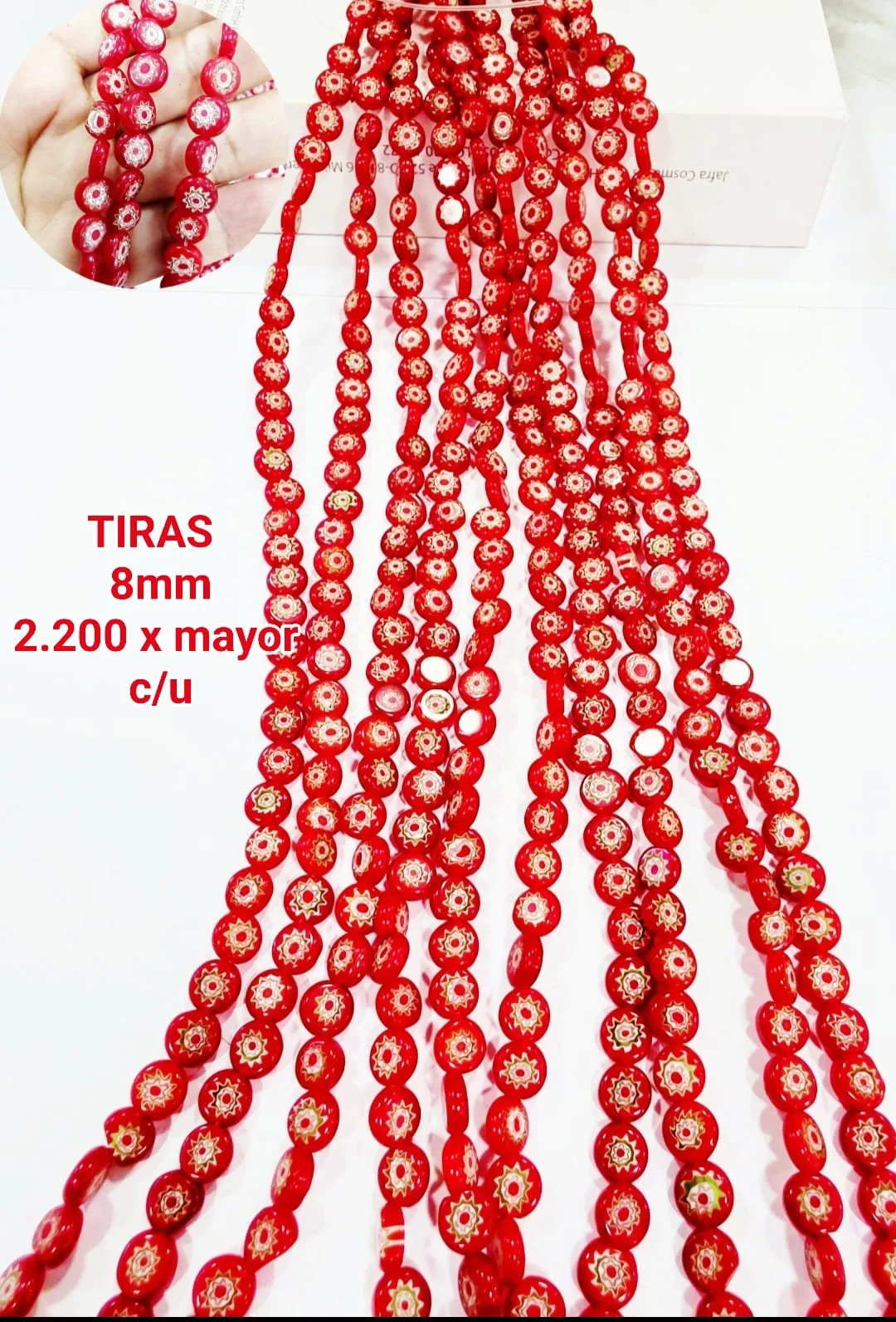 Tiras de Cuentas Millefiori Rojas