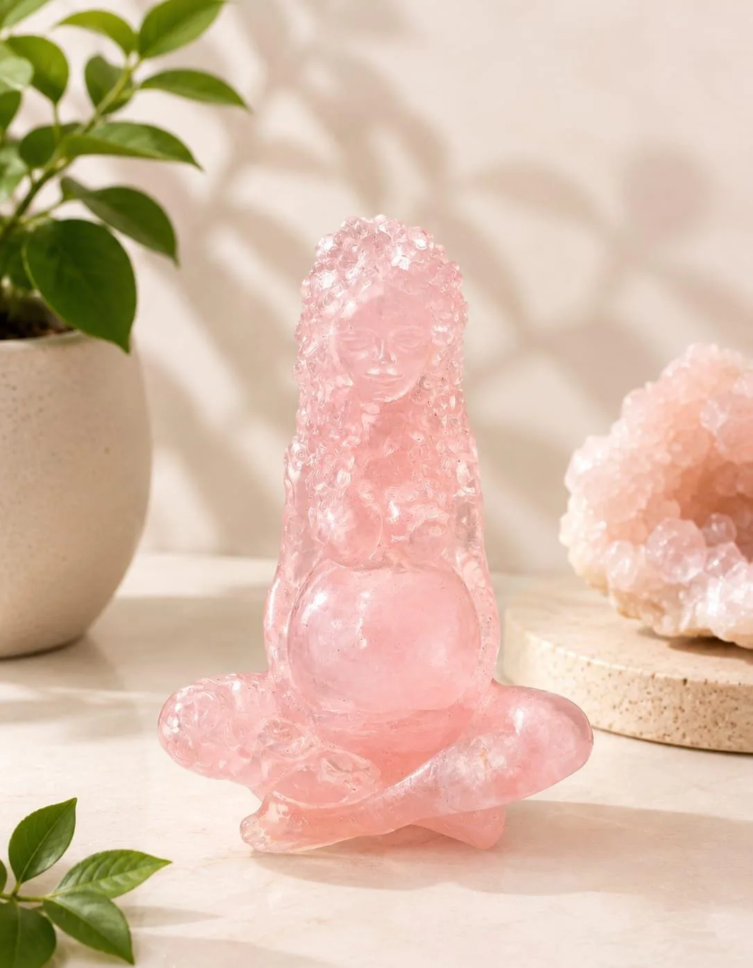 Figura de Madre Tierra en Cuarzo Rosa