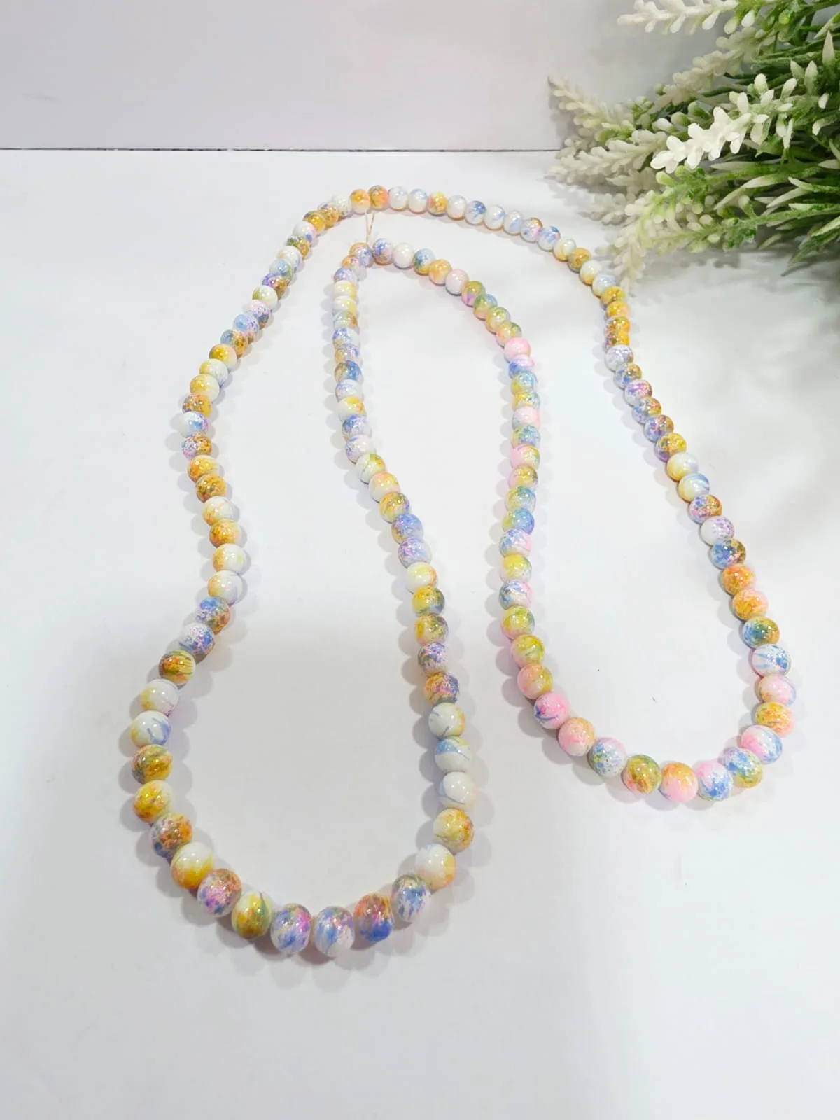 Cuentas de Perlas de Vidrio Jaspeado Multicolor Pastel 6mm