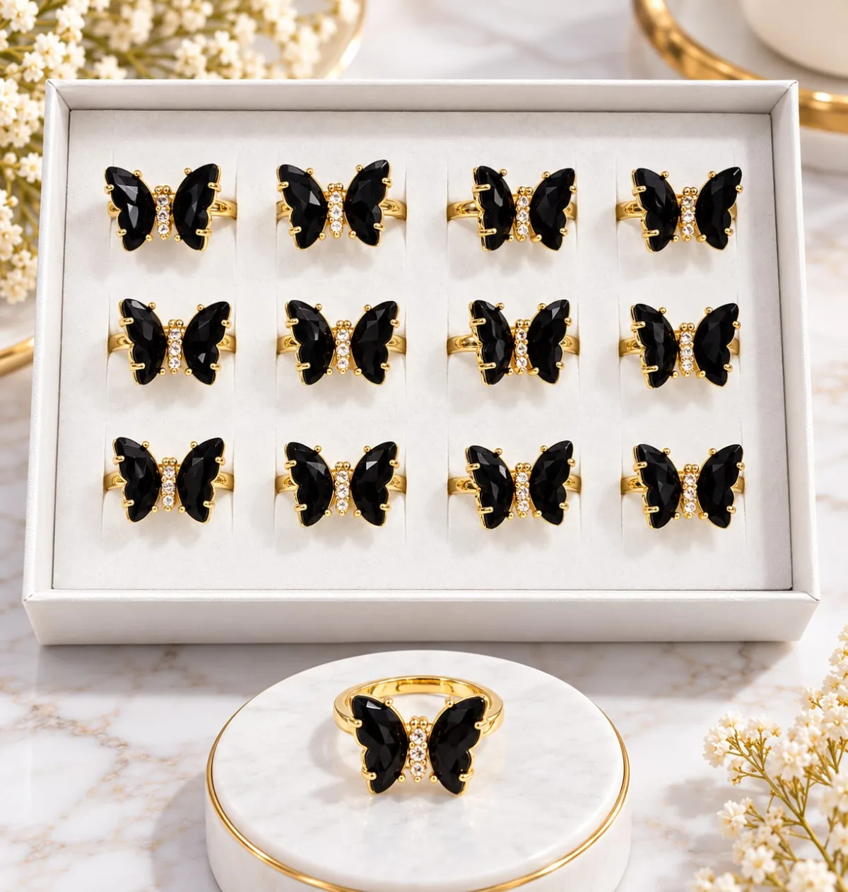 Anillo Ajustable Mariposa Negro
