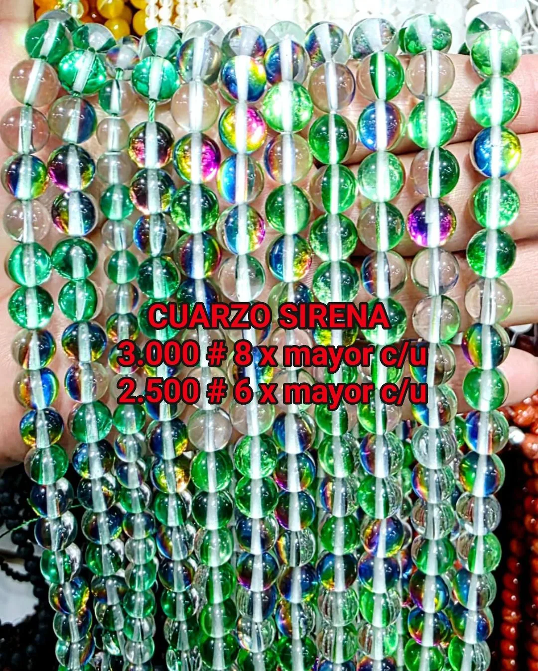 Tira de piedras de Cuarzo Sirena Verde