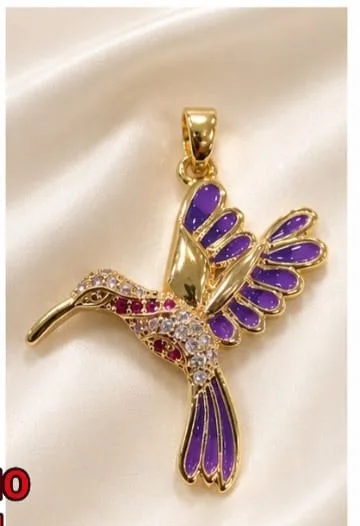 Colgante en Rodio - Colibri morado esmaltado (variante bicolor)
