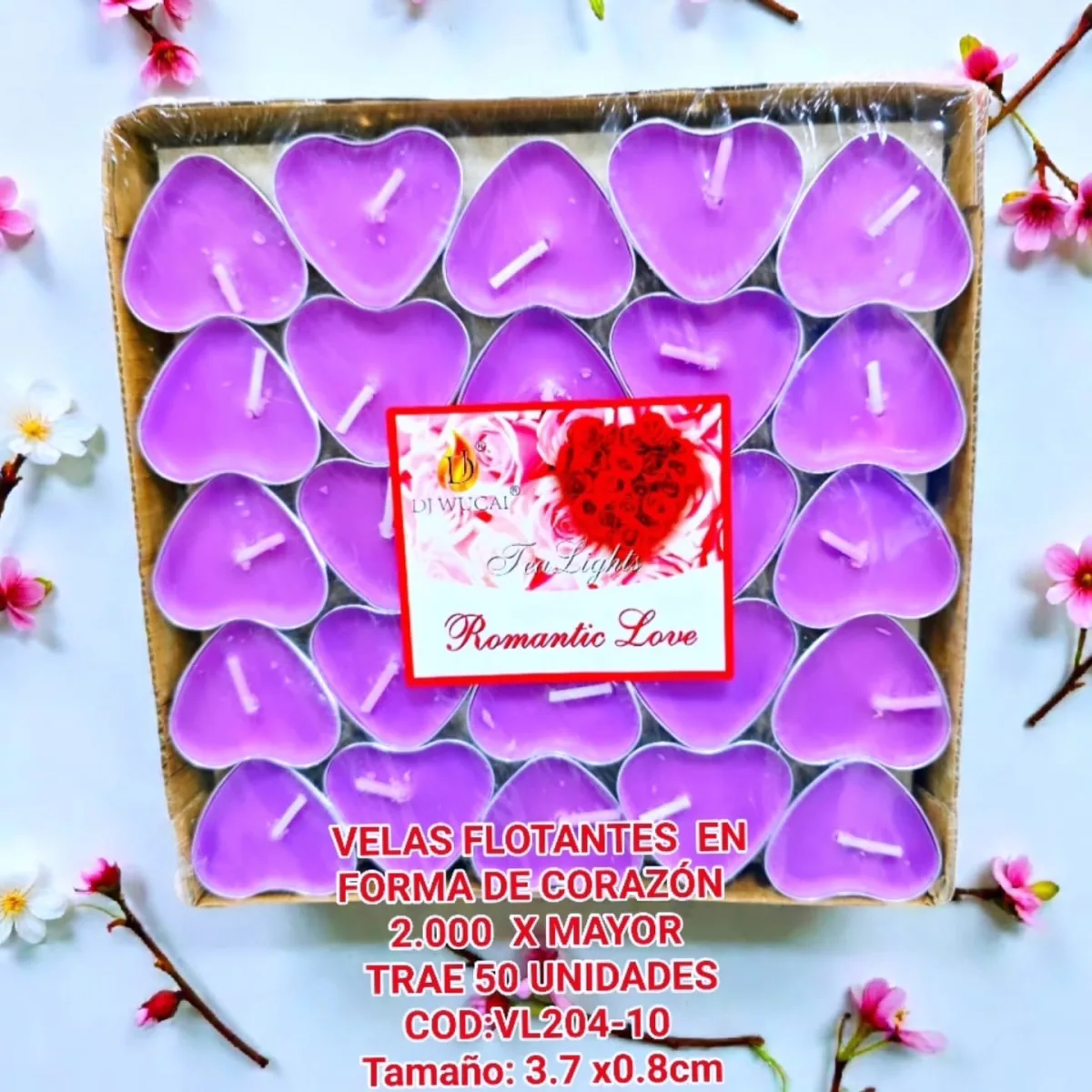 Set Velas Flotantes en Forma Corazon Violeta